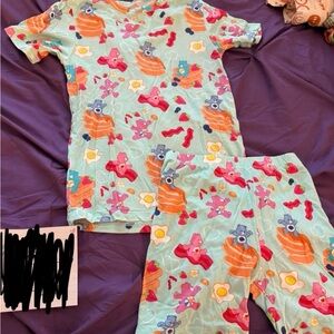 Birdie Bean x Care Bears Breakfast Teal Bamboo Pajama Set (Bacon Eggs Pancakes)